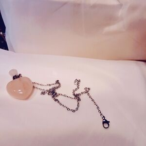 Rose Quartz Perfume Vial Necklace - 18" Chain - Heart Healing Stone